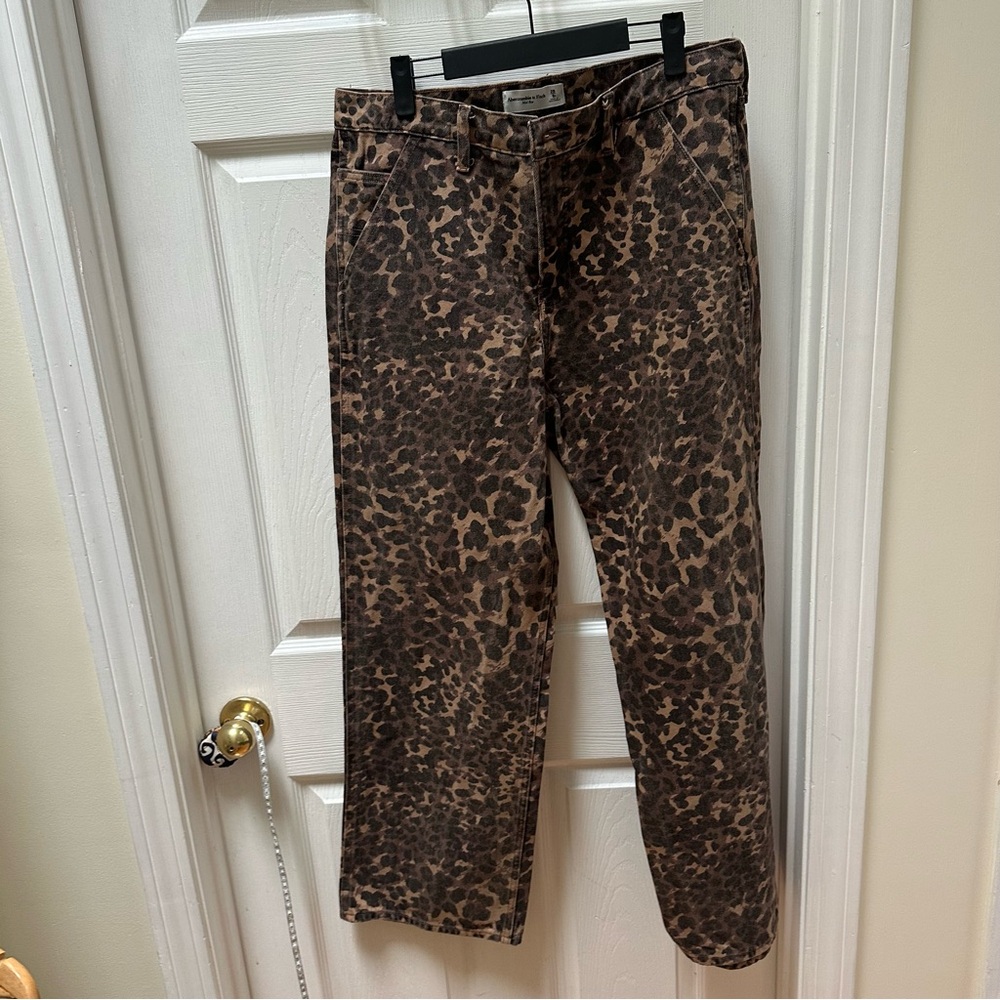 Abercrombie & Fitch Mid Rise cheetah leoparf animal Brown Pants jeans 29 8 - Picture 2 of 8